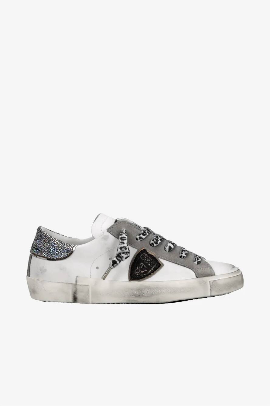 NEW PHILIPPE MODEL women's prsx low sneakers in veau metal leo blanc noir
